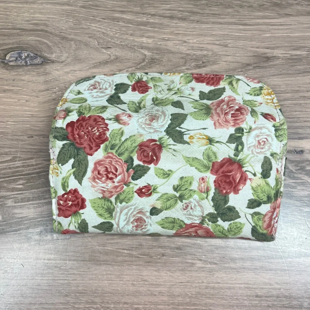 Eyeglass Case Cream Red Floral Rose Print Fabric Padded Case